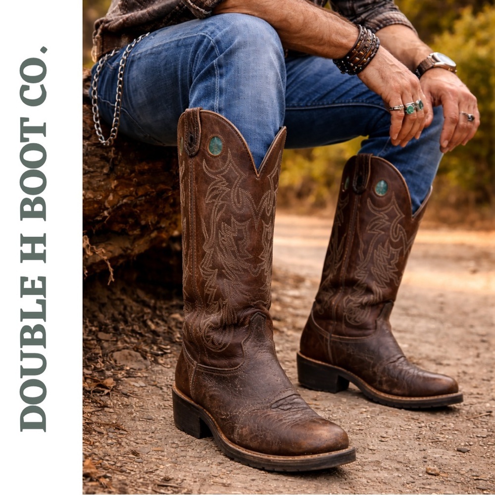 Double-H Men’s Western Cowboy Boots Brown Leather Size 10